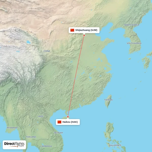 Shijiazhuang - Haikou direct flight map