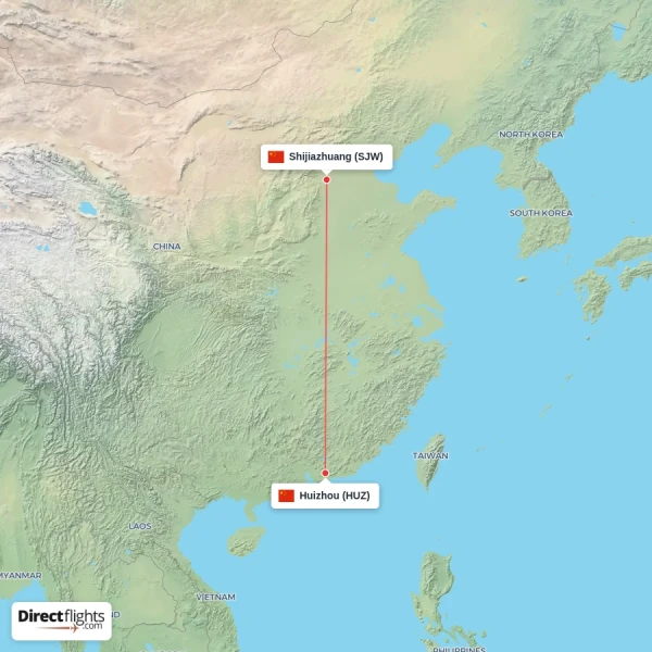 Shijiazhuang - Huizhou direct flight map