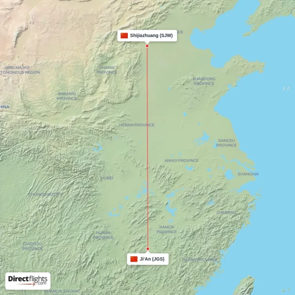 Shijiazhuang - Ji'An direct flight map