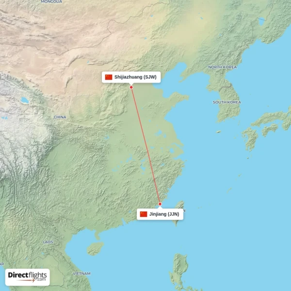 Shijiazhuang - Jinjiang direct flight map