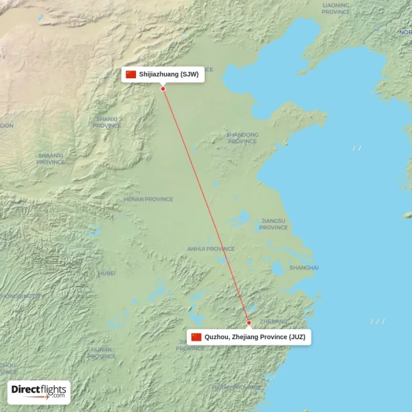 Shijiazhuang - Quzhou, Zhejiang Province direct flight map