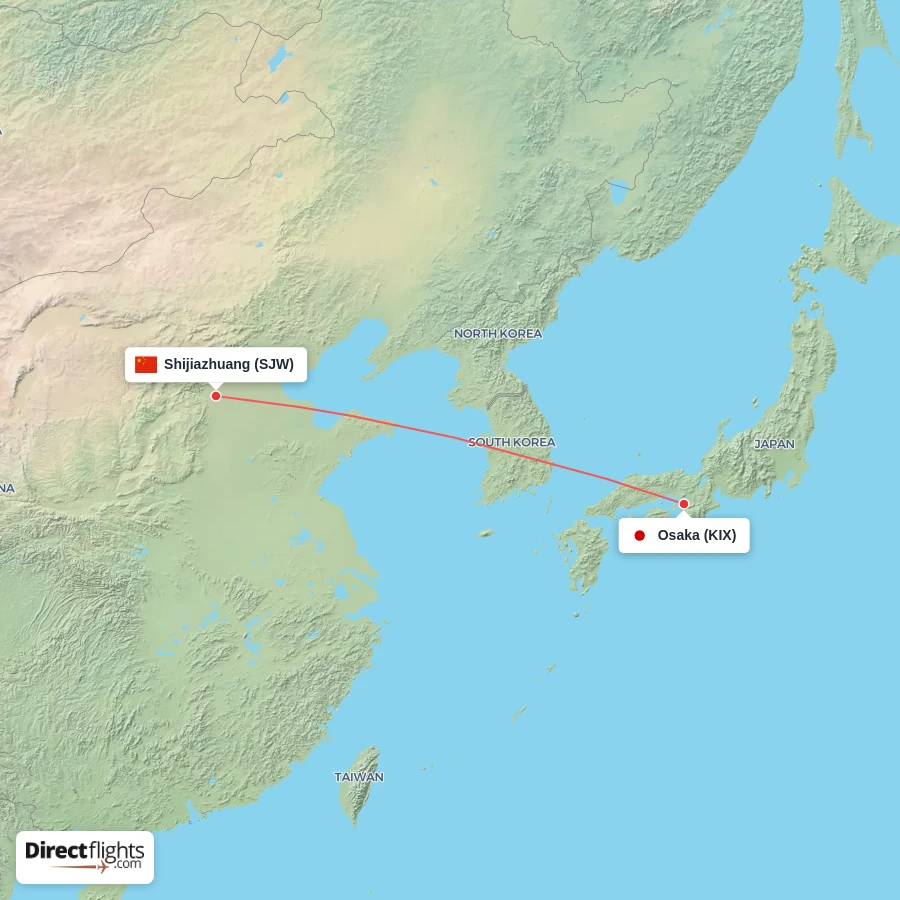 SJW - KIX route map