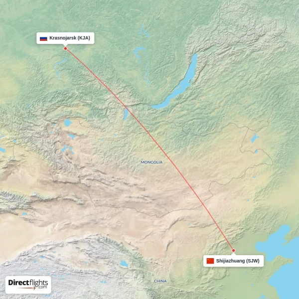 Shijiazhuang - Krasnojarsk direct flight map