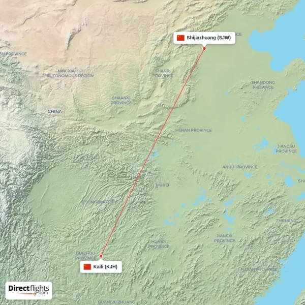 Shijiazhuang - Kaili direct flight map