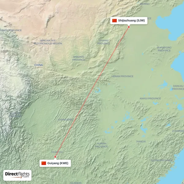 Shijiazhuang - Guiyang direct flight map
