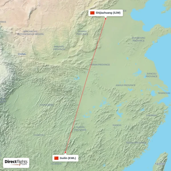 Shijiazhuang - Guilin direct flight map