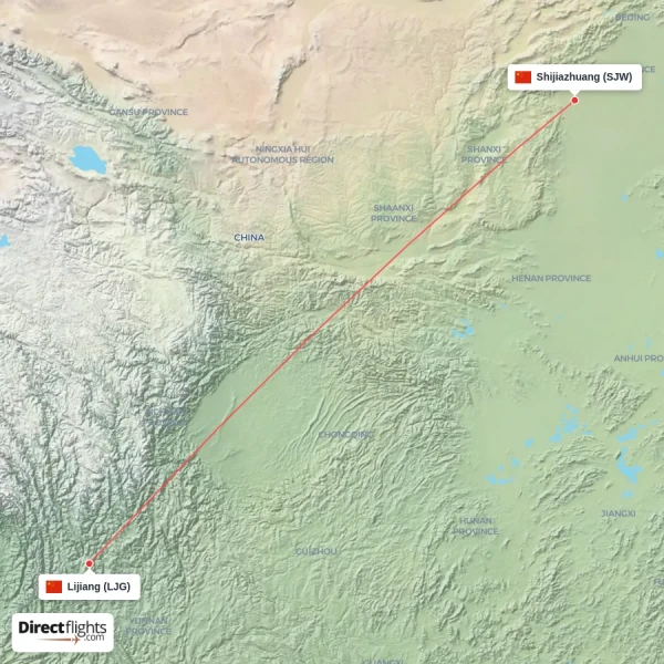 Shijiazhuang - Lijiang direct flight map