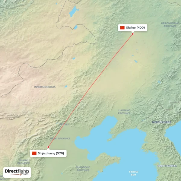 Shijiazhuang - Qiqihar direct flight map