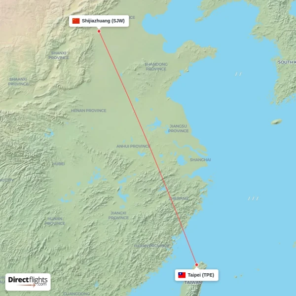 Shijiazhuang - Taipei direct flight map