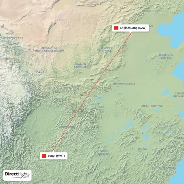 Shijiazhuang - Zunyi direct flight map