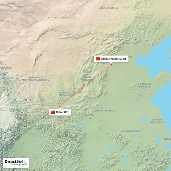 Shijiazhuang - Xian direct flight map