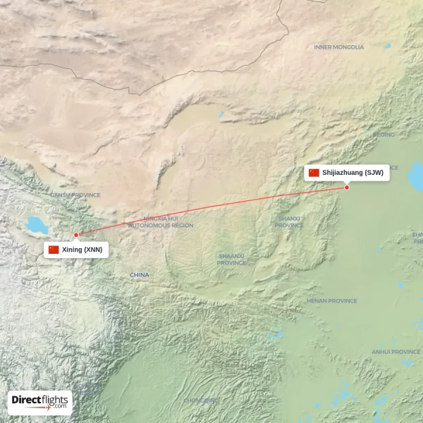 Shijiazhuang - Xining direct flight map