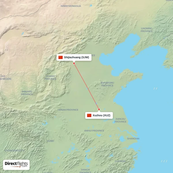 Shijiazhuang - Xuzhou direct flight map