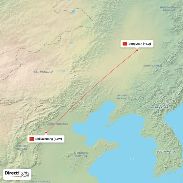 Shijiazhuang - Songyuan direct flight map