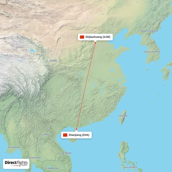 Shijiazhuang - Zhanjiang direct flight map