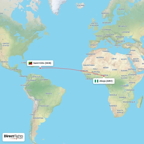 Saint Kitts - Abuja direct flight map