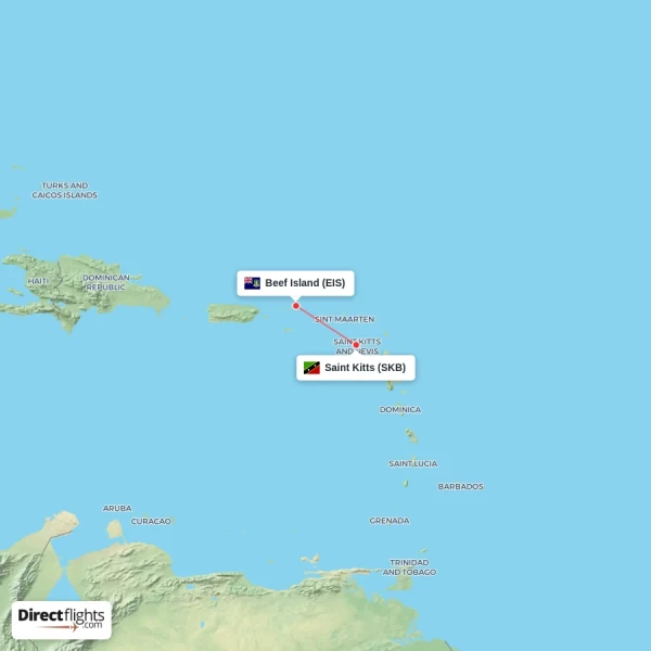 Saint Kitts - Beef Island direct flight map