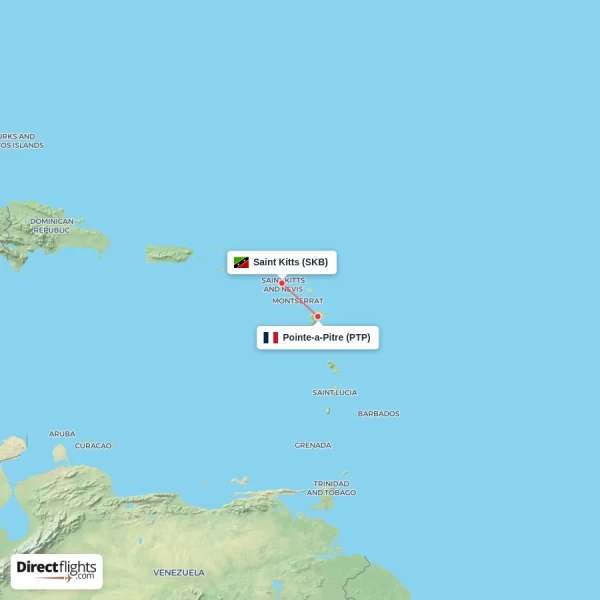 Saint Kitts - Pointe-a-Pitre direct flight map