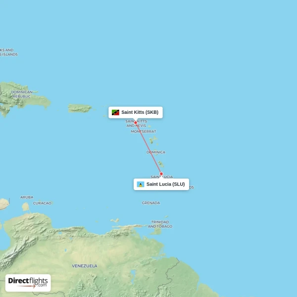 Saint Kitts - Saint Lucia direct flight map