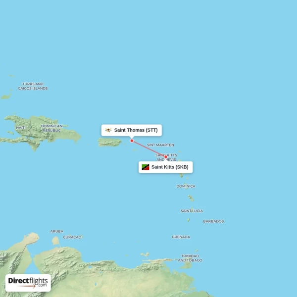 Saint Kitts - Saint Thomas direct flight map