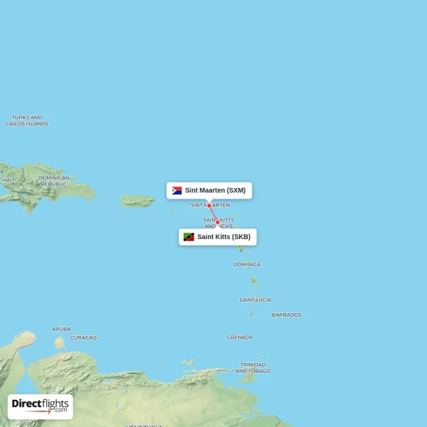 Saint Kitts - Sint Maarten direct flight map