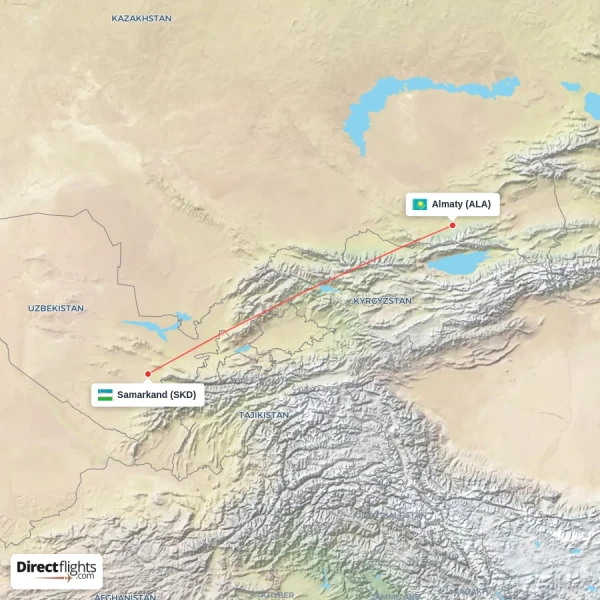 Samarkand - Almaty direct flight map