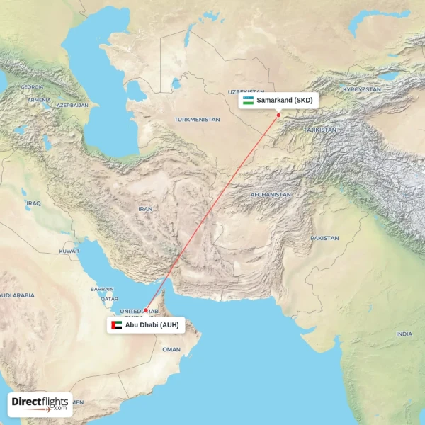 Samarkand - Abu Dhabi direct flight map