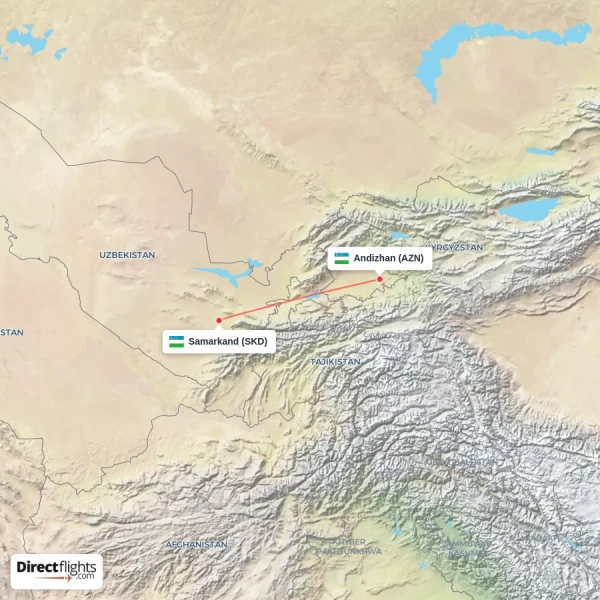 Samarkand - Andizhan direct flight map