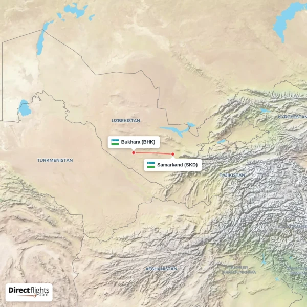 Samarkand - Bukhara direct flight map