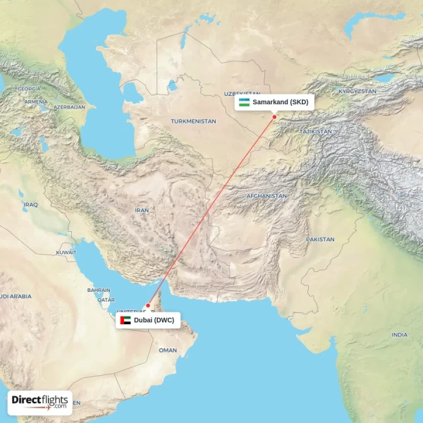 Samarkand - Dubai direct flight map