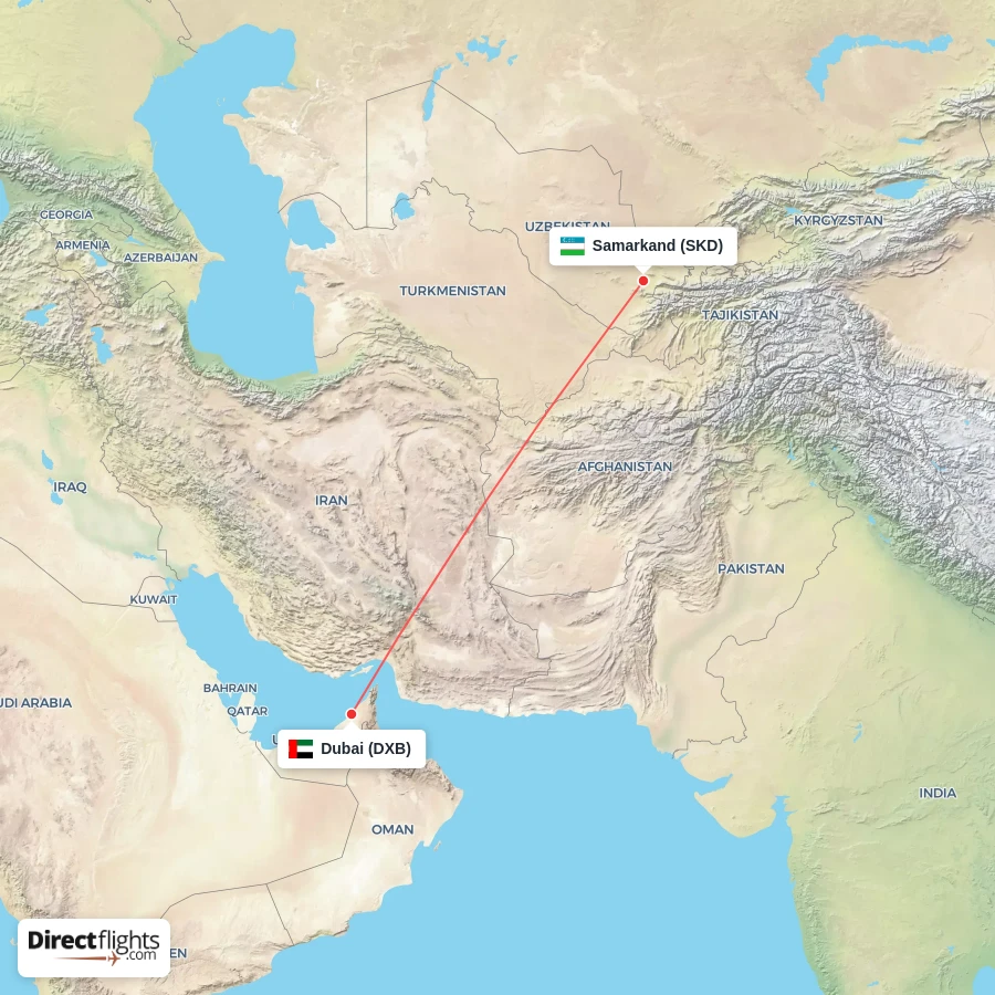 SKD - DXB route map