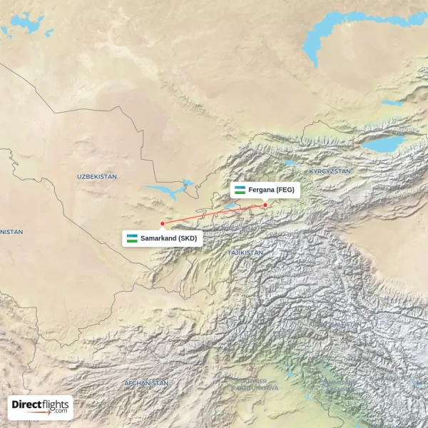 Samarkand - Fergana direct flight map