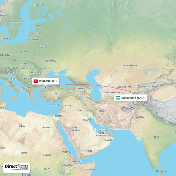 Samarkand - Istanbul direct flight map