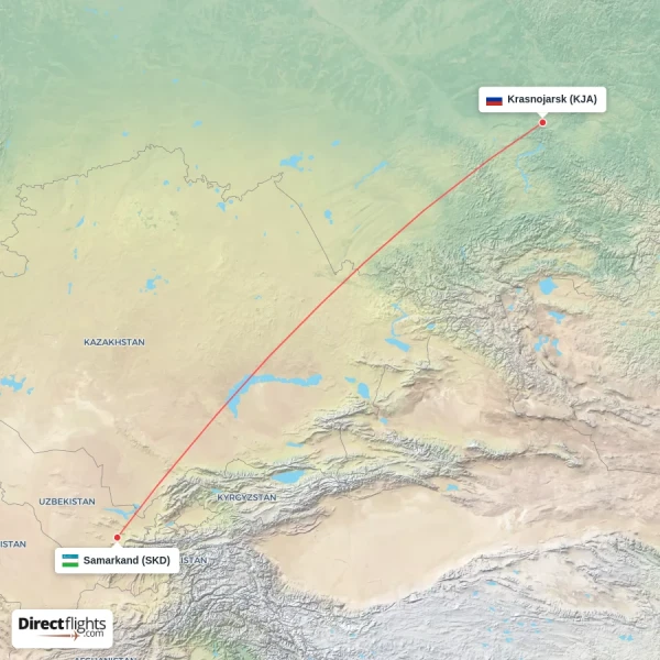 Samarkand - Krasnojarsk direct flight map