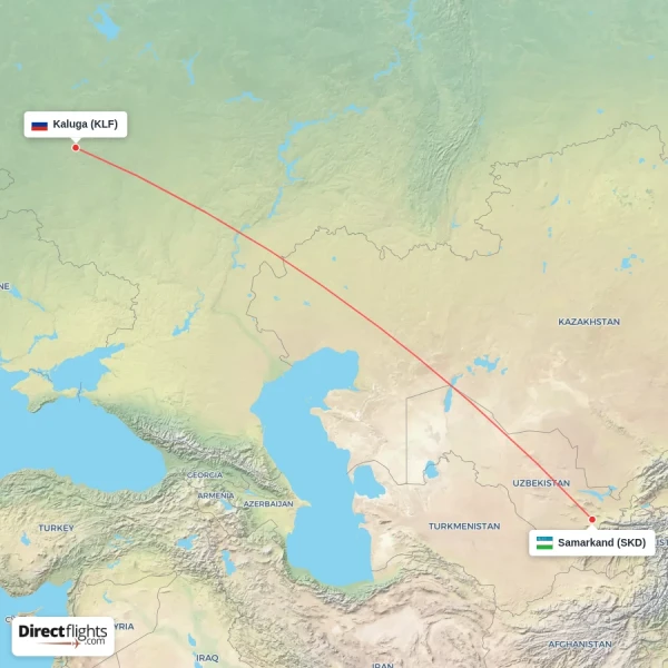 Samarkand - Kaluga direct flight map