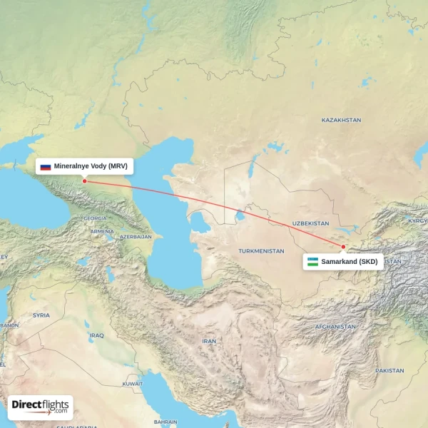 Samarkand - Mineralnye Vody direct flight map