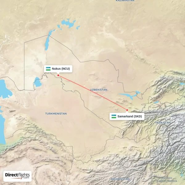 Samarkand - Nukus direct flight map