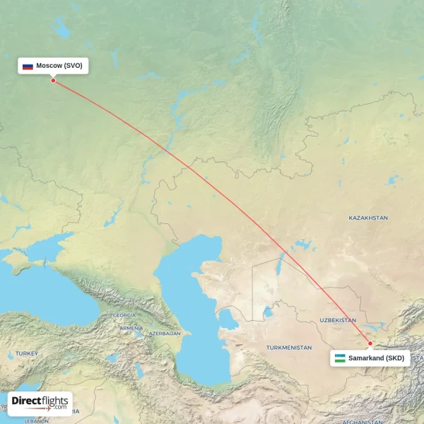 Samarkand - Moscow direct flight map