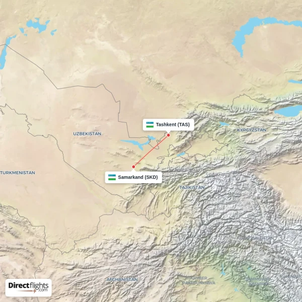 Samarkand - Tashkent direct flight map