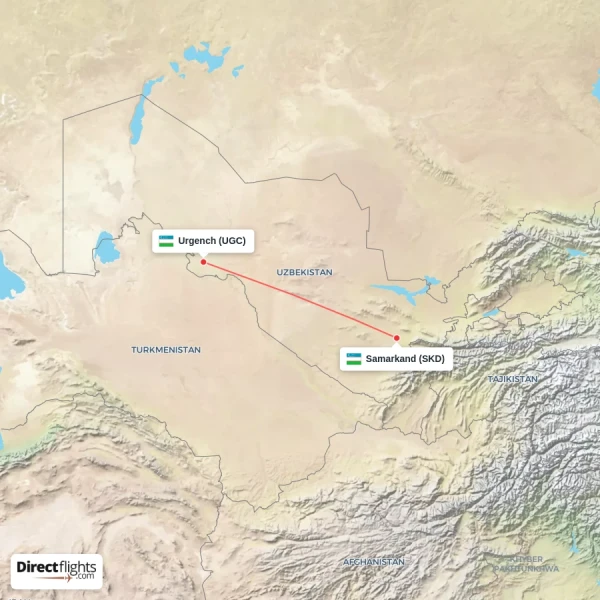 Samarkand - Urgench direct flight map