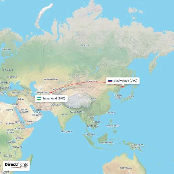 Samarkand - Vladivostok direct flight map