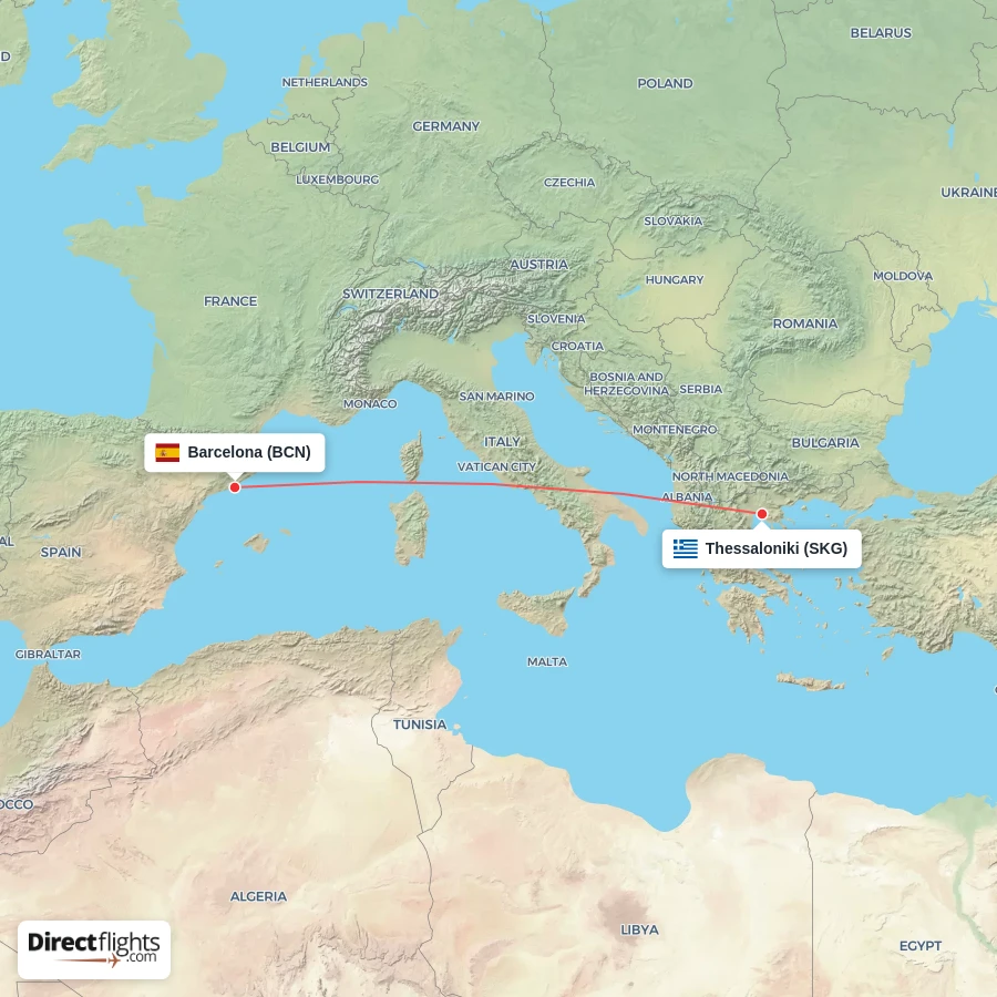 SKG - BCN route map