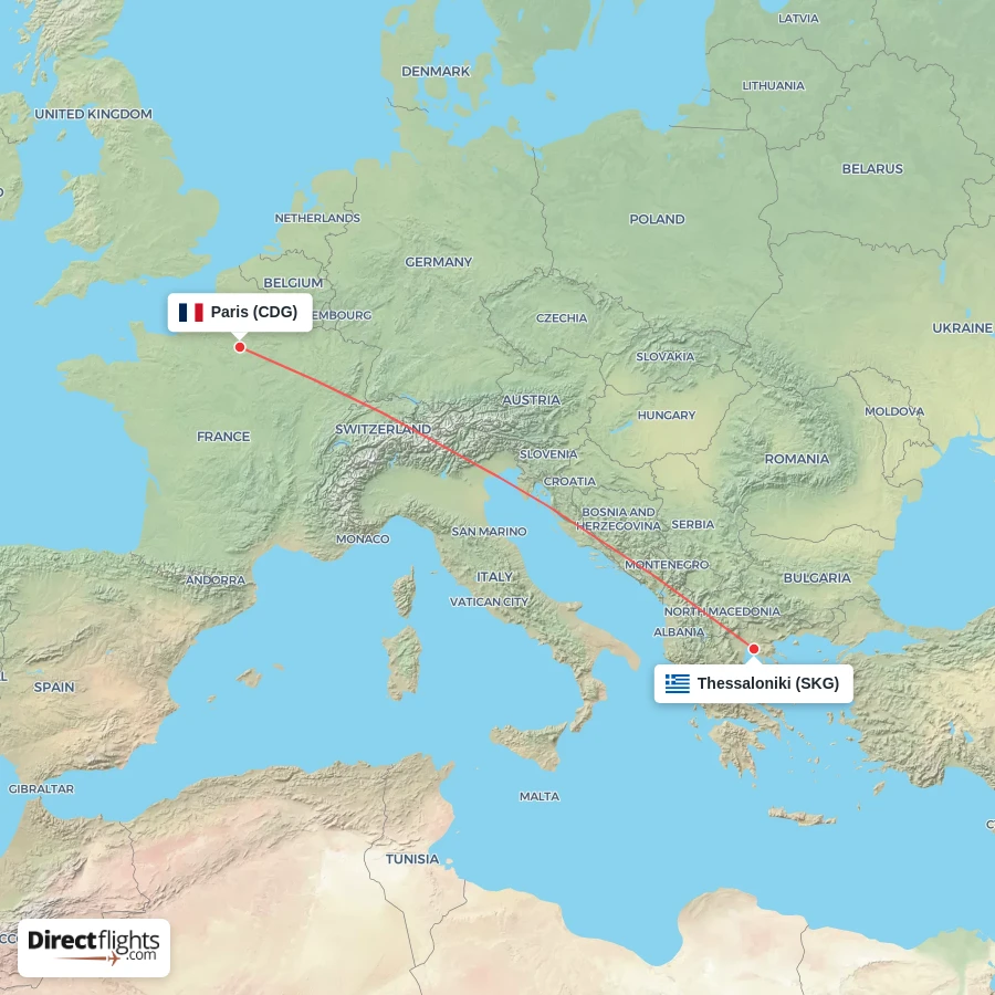 SKG - CDG route map