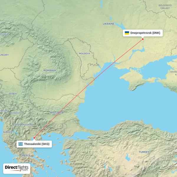 Thessaloniki - Dnepropetrovsk direct flight map