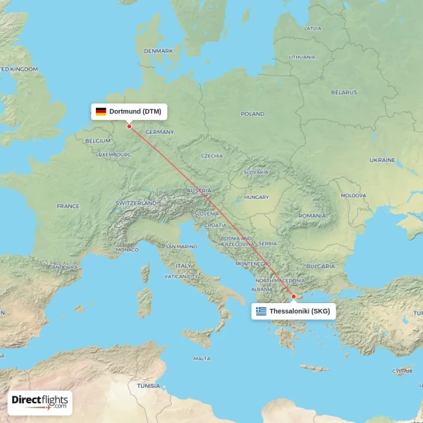 Thessaloniki - Dortmund direct flight map