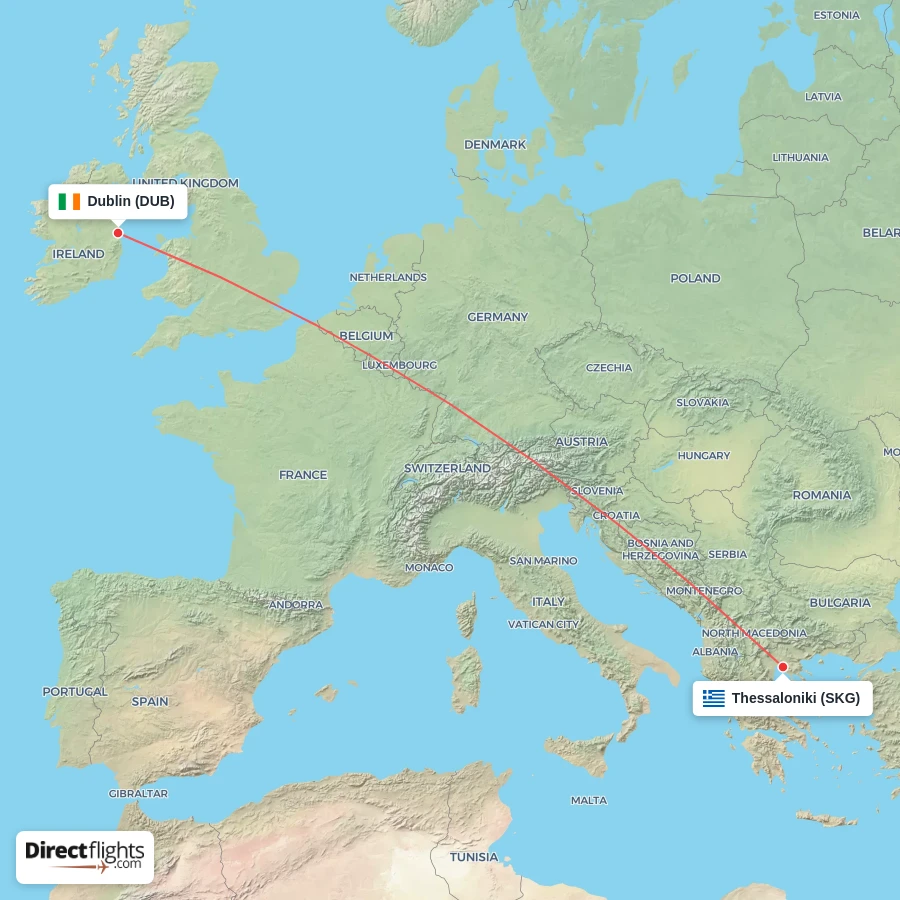 SKG - DUB route map