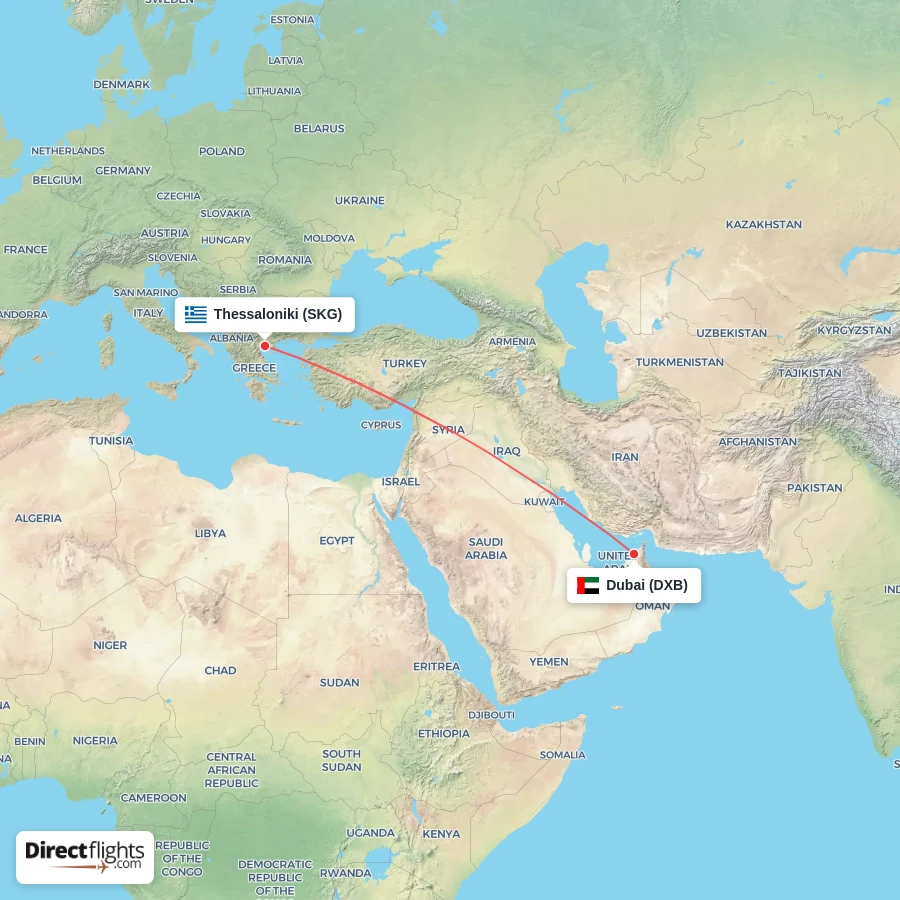 SKG - DXB route map