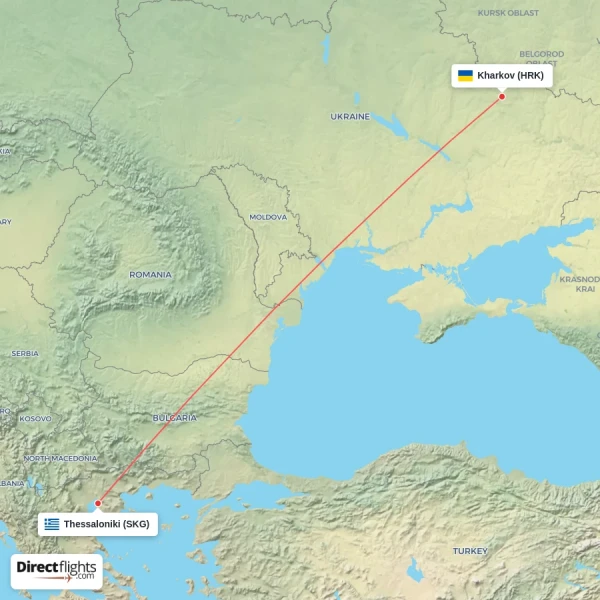 Thessaloniki - Kharkov direct flight map