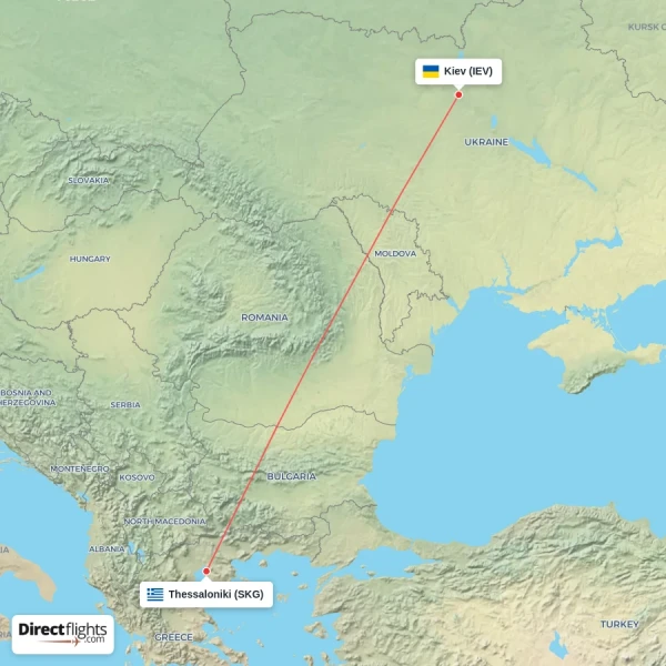 Thessaloniki - Kiev direct flight map