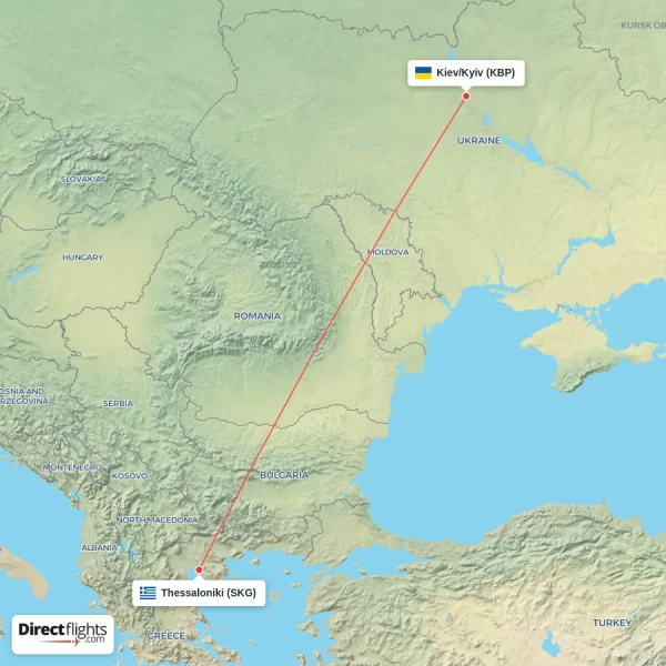 Thessaloniki - Kiev/Kyiv direct flight map